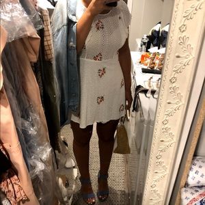 Flirty floral White crocheted mini dress